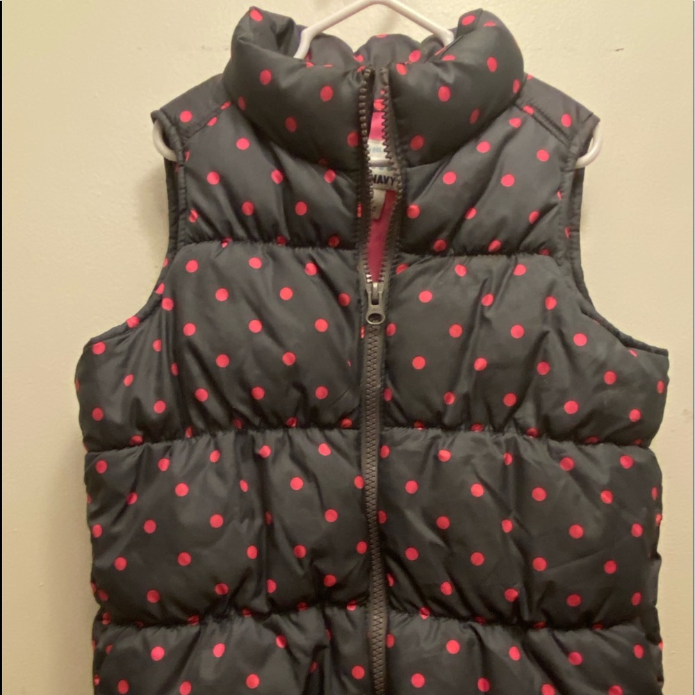Old Navy, grey pink polka dot, vest, sz 6-7